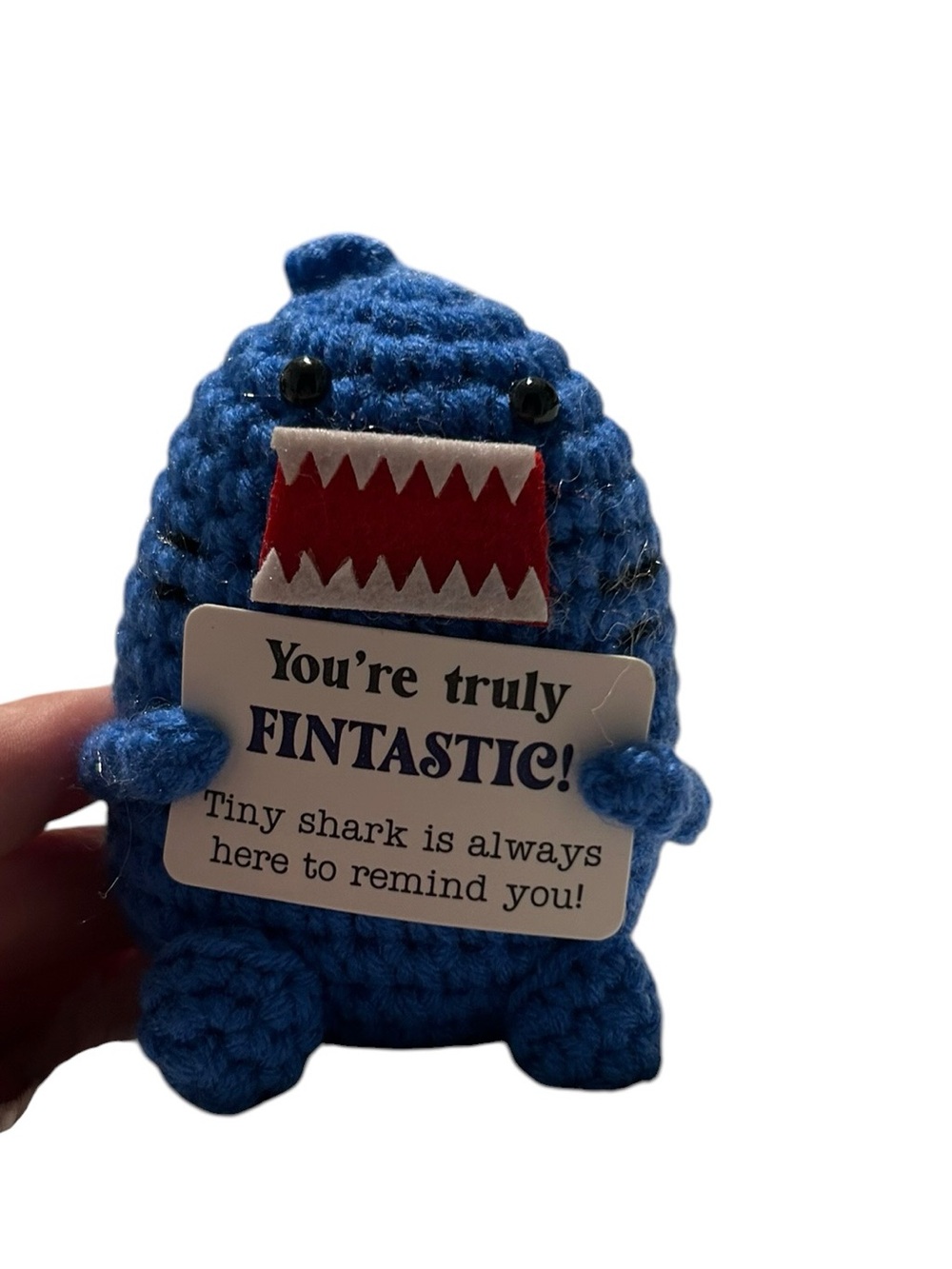 Blue Crochet Tiny Shark Plush Toy - Cute Pocket-Sized Stuffed Animal